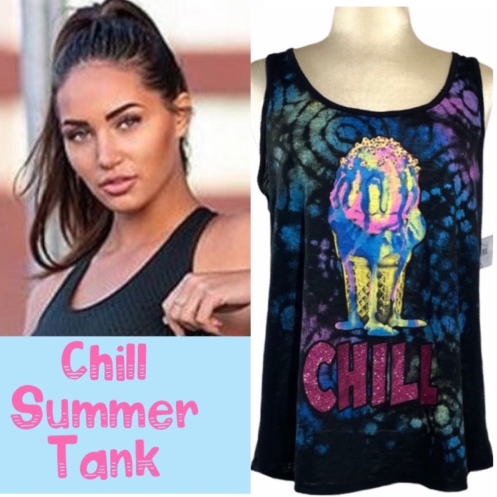 Vintage Y2K Glitter Tank Top “Chill Sparkle Statement T-shirt Black Size Large